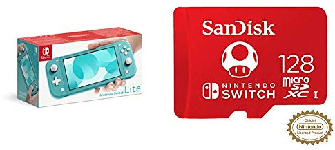 Nintendo Switch Lite - Turquoise + SanDisk 128 GB MicroSDXC Card for Nintendo Switch