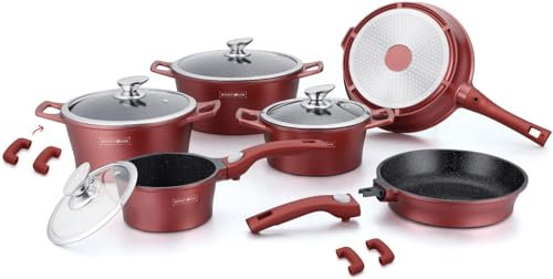Royalty Line Keramik MARMOR KOCHTOPFSET TOPFSET 14 TEILIG 5 Sterne Burgundy