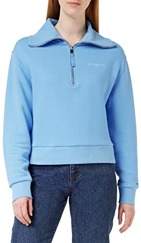 Tommy Hilfiger Damen Sweatshirt mit Reißverschluss Zipper 1985 Halber Zipper, Blau (Hydrangea Blue), L