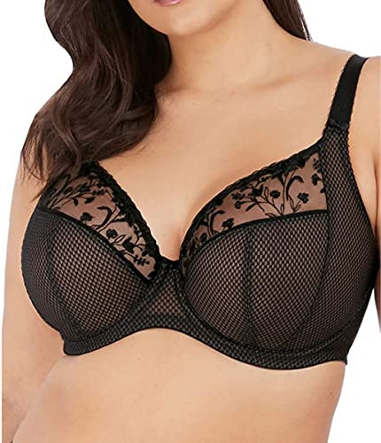 ELOMI Damen Women’s Charley Bra: Floral Embroidery, Low, Dd+ Bras Plunge-BH, Undurchsichtige, Jet, 100E
