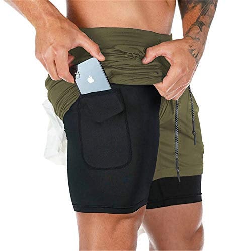 Superora Herren Sport Shorts Laufshorts 2 in 1 Kurze Running Sporthose Fitness Training Mit Eingebaut Taschen
