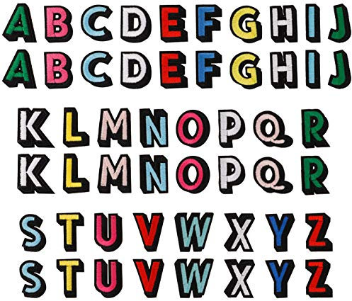Metagio 52 Stück Aufbügeln Buchstaben Patches - Kleidung Aufnäher Zum Aufbügeln Oder Annähen - Alphabet Applikationen A-Z Für DIY