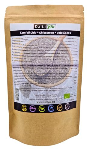 Chia Samen in geprüfter Bio-Qualität (Salvia Hispanic) | Vegan | Ohne Gentechnik | Glutenfrei | Proteine, Omega 3 und Ballaststoffe (500g)