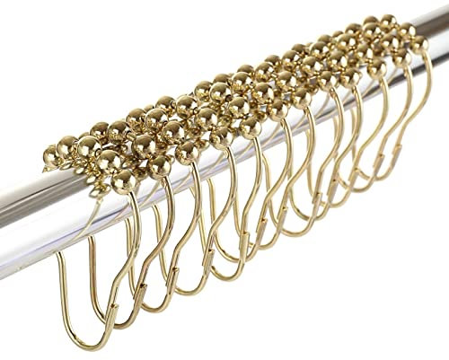 LIHAO 12x Duschringe Duschvorhangringe Edelstahl Aufhängeringe mit Gleitsystem, 12 Einzelhaken, 69x39mm (Gold)