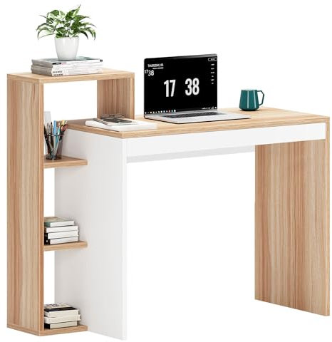 soges Postes de Travail informatiques Table d'ordinateur en Bois avec étagère Bureau d'écriture d'étude épissé Bureau avec étagère de Rangement,110 * 40 * 90CM