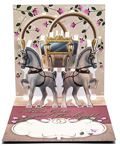 UNIQARD® 3D- Hochzeit Karte - Popup Karte 3D Karte - Außergewöhnliche Grußkarten zum Hochzeit- Geschenkideen, ideal für Gutscheine & Geldgeschenke - Für Kinder & Erwachsene Hochzeit Pferde