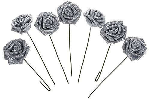 7 roses artificielles en mousse - Bouquet de mariée à paillettes - Décoration de mariage - Argent - Économique et durable