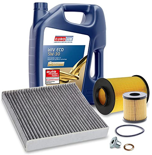 ATEC Germany Inspektionspaket Filterset 1x Ölfilter; 1x Luftfilter; 1x Innenraumfilter; 1x Ölablassschraube; 1x Motoröl 5W-30 5 l, KOMPATIBEL MIT - FORD FOCUS 2 Mk2, VOLVO C30, C70 II, S40, V50