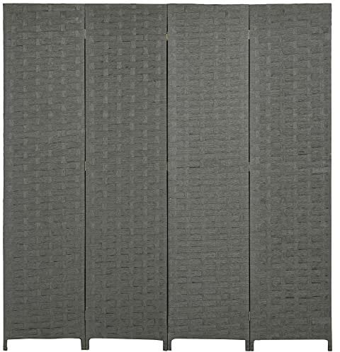 HOMCOM 4-Panel Room Dividers, Wave Fibre Freestanding Folding Privacy Screen Panels, Partition Wall Divider for Indoor Bedroom Office, 170 cm, Grey