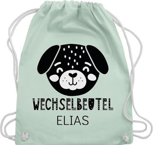 Turnbeutel Rucksack - Kita Beutel Wechselsachen Mädchen - Wechselbeutel mit Hund - Unisize - Pastell Grün - personalisierter wechselkleidung kindergartenbeutel personalisierte wechsel stoffbeutel