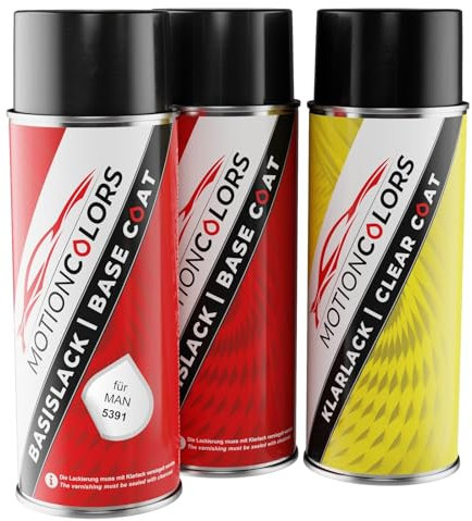 MOTIONCOLORS Dunkel Türkis 5391 für MAN Autolack Sprühdosen Set Grundlack Basislack Klarlack Spraydose 400ml