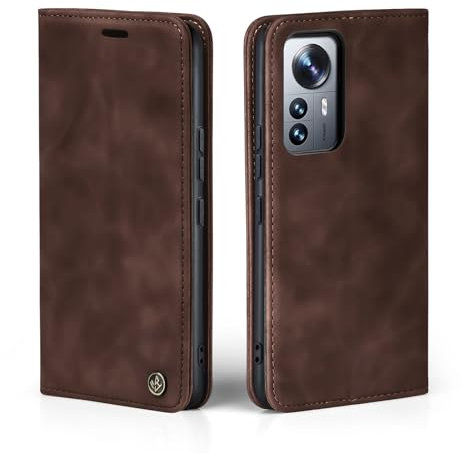 LBH Handyhülle für Xiaomi 12 Pro in Dunkelbraun mit Karten- und Geldfach Smartphone Hülle mit Standfunktion Flip Case Schutzhülle Magnetverschluss Vintage