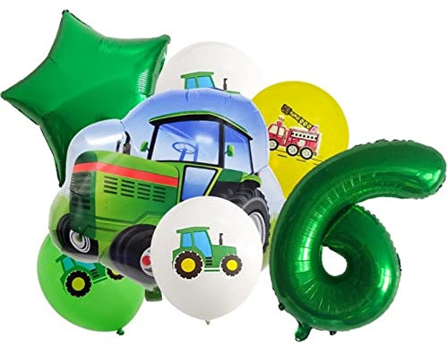 DIWULI Traktor Luftballons 6 Jahre - Zahl Deko Geburtstag