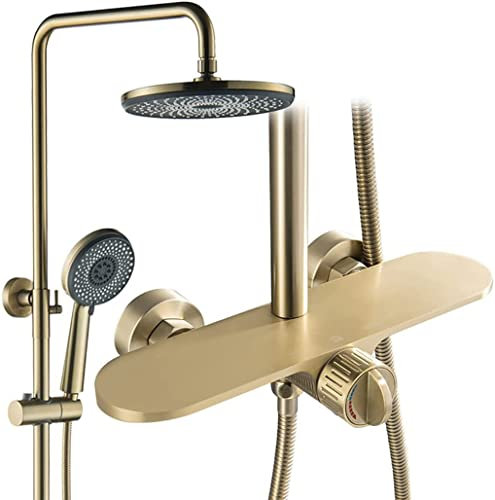 DERBUT Duschsystem 10 Zoll, Duscharmatur-Set, an der Wand montiertes Regenduschen-Kombinationsset, Einhand-Wanne und Duschverkleidungs-Set mit Wanneneinlauf, Handbrause und rundem Regenduschkopf,Brus