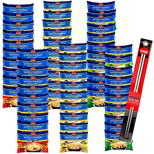 60er Mix Set Asia Gold Instant Nudeln I je 20x Rind Huhn Ente I 60x60g I Chinesisch I Asia Nudeln I Ramen I Asiatisch I Instant Ramen I plus OYOY Metall Essstäbchen