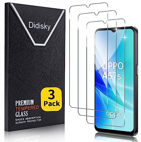Didisky 3-Unidades Cristal Templado Protector de Pantalla para Oppo A57S, A17, A77 5G, A57 4G, Antihuellas, Sin Burbujas, Fácil de Limpiar, 9H Dureza,Transparente