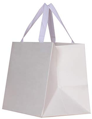 PAPERIST 10 Stk 30x30x23cm (8) Quadrat groß, Weiße Geschenktaschen mit Baumwollgriffen, Breite Bodentasche, Dick, robuste, Umweltschonende Papier Tragetaschen, Mittagessenbox