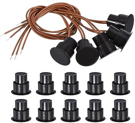 PATIKIL Magnético Reed Interruptor, Paquete de 10 NC Cableado Empotrado Puerta Sensor Ventana Contacto Interruptor para Alarma Sistema, Marrón