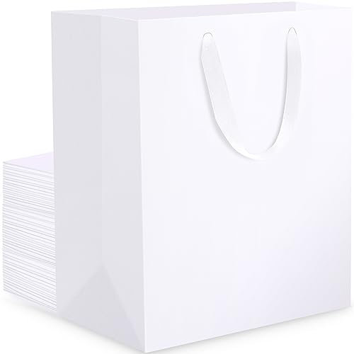EUSOAR Papiertüten Weiss Groß - 30 Stück 250GSM Geschenktüte Braut - L 25x13x32cm Geschenktasche Gross Papiertragetaschen Hochwertige- White Paper Gift Bags- Papiertüten Weiß mit Henkel