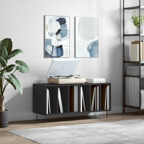 LAPOOH Armoire à disques Noir 100x38x48 cm Bois d'ingénierie,Meuble Platine Vinyle,Rangement Vinyle,Porte Vinyle