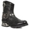 Stivali da Cavaliere da Uomo Stivali da Motociclista Stivali da Equitazione Corti, Stivali Steampunk medievali in Pelle PU con Decorazione a Teschio, Scarpe da Stivali da Cowboy,Nero,41 EU