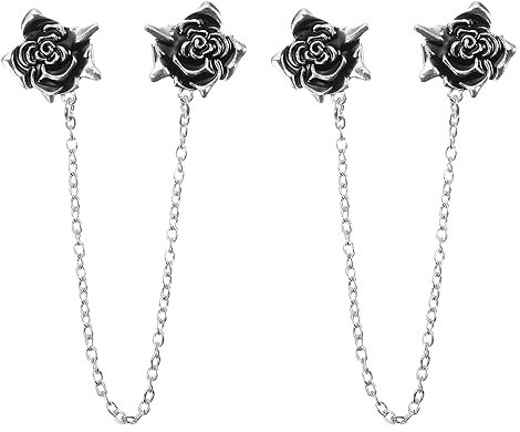 QUARKZMAN 2Stk Rose Pullover Clips Retro Kragenspangen für Strickjacken mit Kette Shirt Klammern Schal Klammern Kleidung Clip für Frauen(Silber)