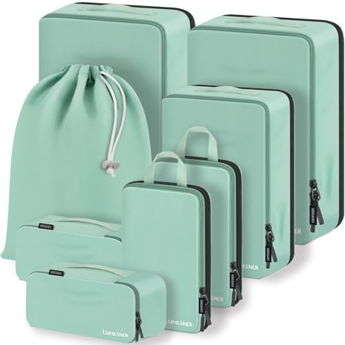 Koffer Organizer Set 8-teilig, Packtaschen für Koffer, Packing Cubes Set für Reise,Packtaschen mit Kosmetiktasche (grün, 8-teilig)
