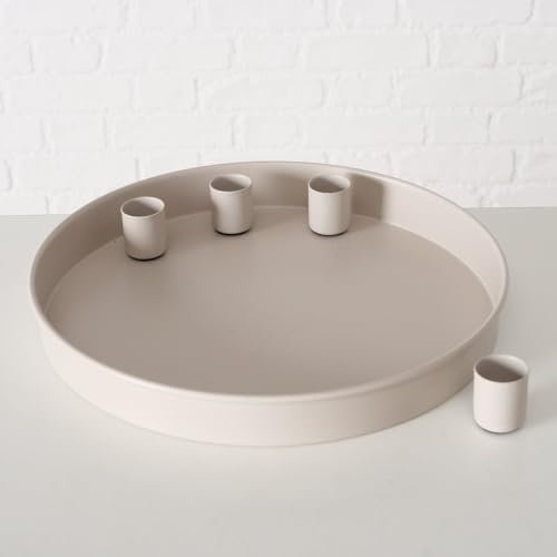 Kerzenleuchter Margo Matt Beige Rund Metall Magnetisch - 4 Verschiebbare Kerzenhalter - Kerzenständer Adventskranz Tischdekoration Adventsleuchter Ø 25cm