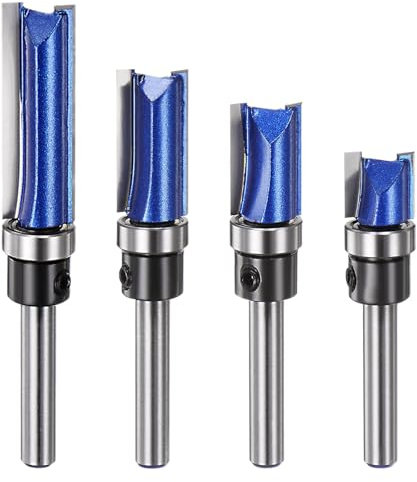 sourcing map Straight Router Bit Set(4pcs) Double Flute 1/2 Cutting Dia 1/4 Shank Tungsten Steel Tipped Woodworking Tool for Trimming Wood