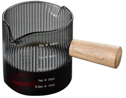 Coffee Shot Glasses Measuring Cup with Wood Handle, Borosilicate Glass with Scale, Milk Espresso Shot Glasses (120ML-A)