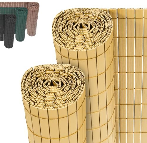 Jopassy PVC Sichtschutzmatte,Bambus W-Rippenverstärkungen Sichtschutzzaun,UV-beständig, schimmelfrei und pflegeleicht,Verstärkt Starke Privatsphäre für Garten Balkon Terrasse(1.4 * 4M)