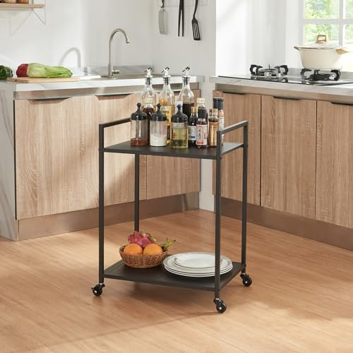 [en.casa] Servierwagen Lesja Küchenwagen mit Rollen Rollwagen mit 2 Ablagen Metall Beistellwagen Rollregal Badregal 68,5 x 50 x 36 cm Schwarz