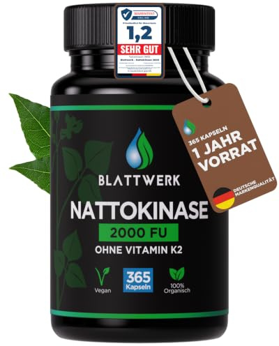 Nattokinase 2000 FU - JAHRESVORRAT - 365 Kapseln je 100mg (20.000 FU/g) | Nattokinase hochdosiert - Laborgeprüft in Deutschland - Magensaftresistente Nattokinase Kapseln - Deutsche Marke - Vegan