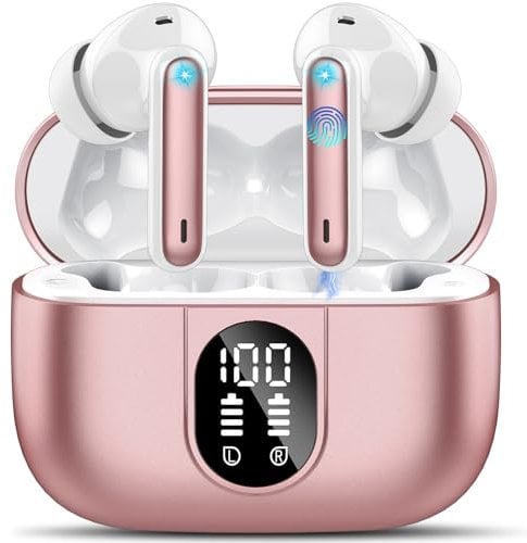 Csasan Bluetooth Kopfhörer, Kopfhörer Kabellos Bluetooth 5.3, In Ear Kopfhörer mit 4 Mic, 2024 Neue ENC Noise Cancelling Earbuds, 40 Std Immersiver Deep Bass Earbuds, IP7 Wasserdicht Ohrhörer, Rosa