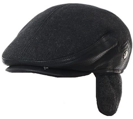 Ardorion Casquette plate pour homme - Avec protection des oreilles et de la nuque - Pour l'automne et l'hiver - Avec cache-oreilles - Casquette plate, noir/gris, L
