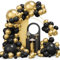Lot de 134 ballons métalliques dorés et noirs de différentes tailles pour remise de diplôme, anniversaire, anniversaire de mariage, Nouvel An, décorations de fête