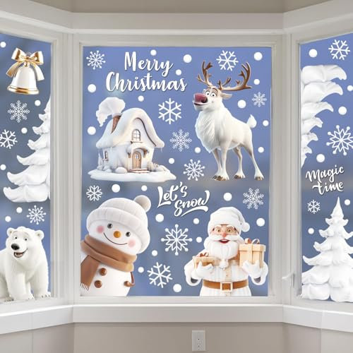 Noel Fenetre Réutilisable Decoration Noel Fenetre Electrostatique PVC Autocollant Stickers Noel Fenetre Réutilisable Decoration Electrostatique Flocon de Neige Autocollant
