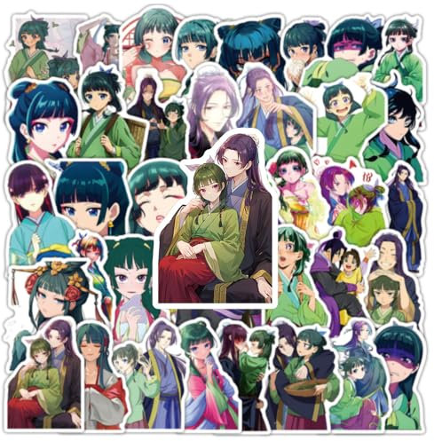 SXYNIO The Apothecary Diaries Maomao Aufkleber Set Wasserdicht 50 Stück Grün Cartoon Anime Vinyl PVC Unregelmäßig Sticker Dekoration für Laptop Skateboard Telefon Gitarre Fahrrad DIY