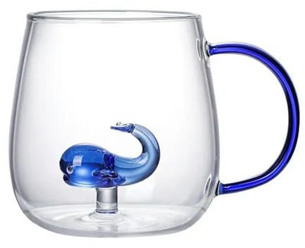 YUJIEBB Taza de Vidrio con Forma de Cactus o Ballena pequeña, Taza Tridimensional para café, Leche y Forma de Planta, Linda Taza de Vidrio Transparente