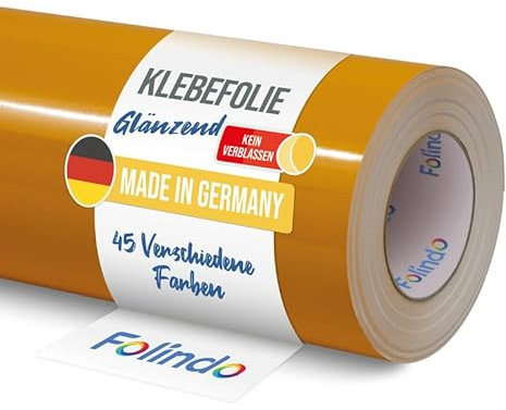 FOLINDO Möbelfolie selbstklebend 621 020 Goldgelb Glanz Vinyl 5m x 63 cm Klebefolie Möbel, Klebefolie Küche, Möbelfolie, Folie für Möbel, Möbelfolie selbstklebende Folie, Küchenfolie selbstklebend