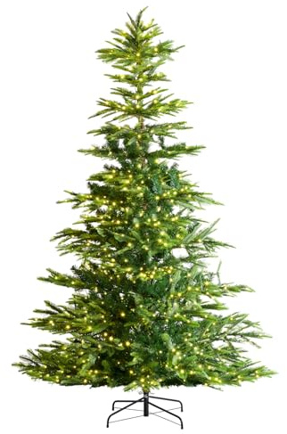 VEVOR Árbol de Navidad Artificial 2,3 m Árbol de Decoración Navideña Completo con 700 Luces LED Color Blanco Cálido 1319 Puntas de Ramas Base de Metal para Decoración de Hogar, Fiesta, Oficina