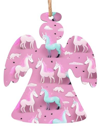 Adornos colgantes de madera con estampado rosa de muchos unicornios para decoración de árbol de Navidad