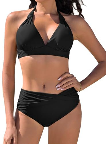 Vijamiy Costume Donna Due Pezzi Costumi da Bagno Bikini Mare Push Up Bikinis Top Imbottito Reggiseno Costumi(Nero,XXL)