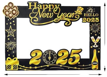 New Year Photo Booth Frame Inflatable Photo Booth Props Camera Balloon Champagne Bottle Balloons Happy New Year Eve Party Decors-Paper Photo Booth-As Shown
