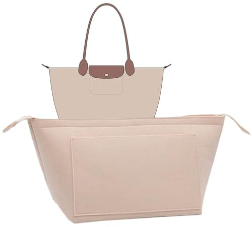 UMLIPOT Organizer per Borse per Longchamp Le Pliage L, Inserto Organizer Con Cerniera, Adatto per Manici Lunghi E Corti Longchamp, Organizer per Borsa Tote, Organizer per Borsa Tote (Grande, Bianco)