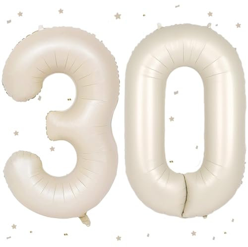 UDRKFOPK Beige Luftballon 80,Zahlen Luftballon Beige,40 Zoll Creme Weiß Folienballon 80,Beige Zahlenballon 80 Helium Ballon Luftballon 80 Geburtstag für Geburtstagsdeko Frau Mann Jubiläum Party Deko
