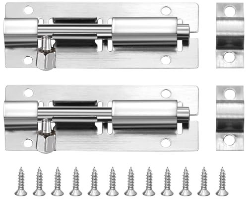 WOLMIK 2 pernos de bloqueo de puerta de 75 mm, acero inoxidable, con tornillos, para baño, dormitorio, cobertizo, jardín, inodoro, fácil ajuste