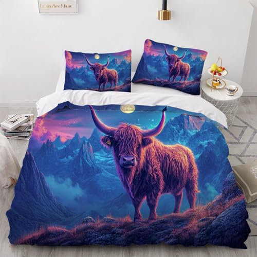 ARTAMA Bettwäsche 135x200 Kinder Jungen Mädchen Yak 3 Teiliges Mikrofaser Bergmondnatur 3D Bettbezug Mit Reißverschluss 80x80 Kissenbezug