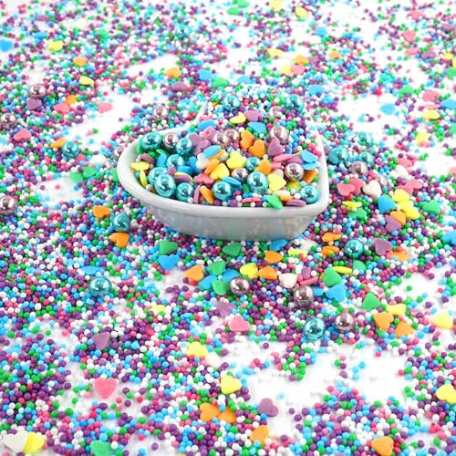 STREUSEL GLÜCK CARNEVAL Herzen bunt gelb blau rosa orange grün lila weiss 40g Zuckerstreusel Streusel Sprinkles Tortendeko Geburtstag Kindergeburtstag Verzierung von Torte Kuchen Cupcakes Muffins