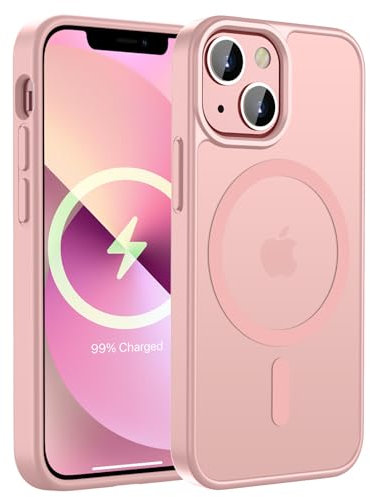 KPPIT Custodia per iPhone 12 Mini, iPhone 13 Mini, compatibile con MagSafe, custodia magnetica per iPhone 12 Mini/iPhone 13 Mini, custodia sottile, opaca, traslucida, 5,4 pollici, rosa